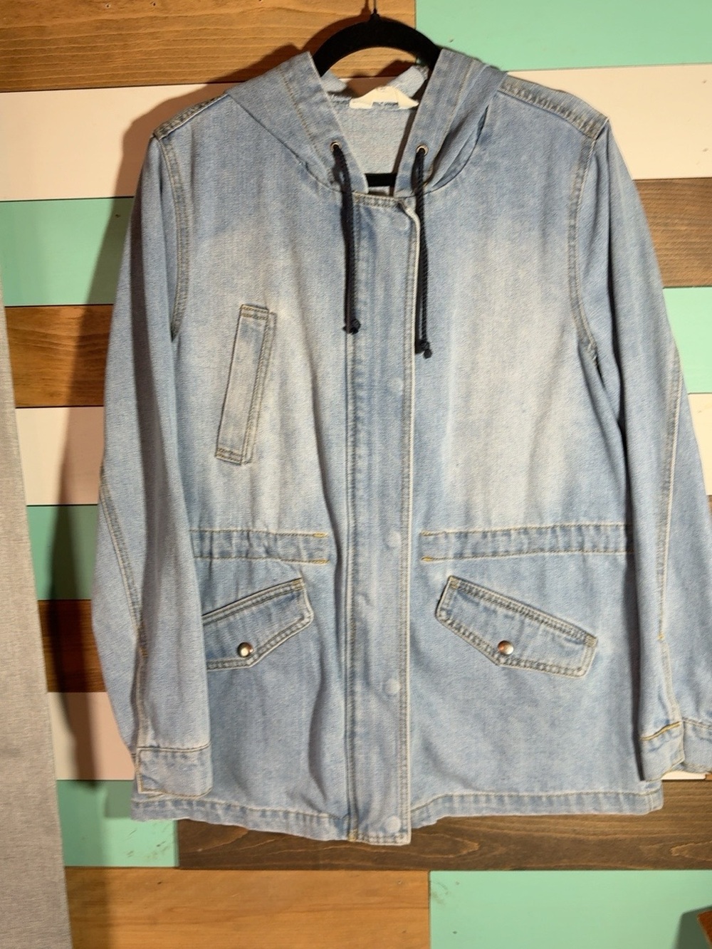 Ci Sono Women’s XL Hooded Denim Anorak Jacket Medium Wash Utility Coat